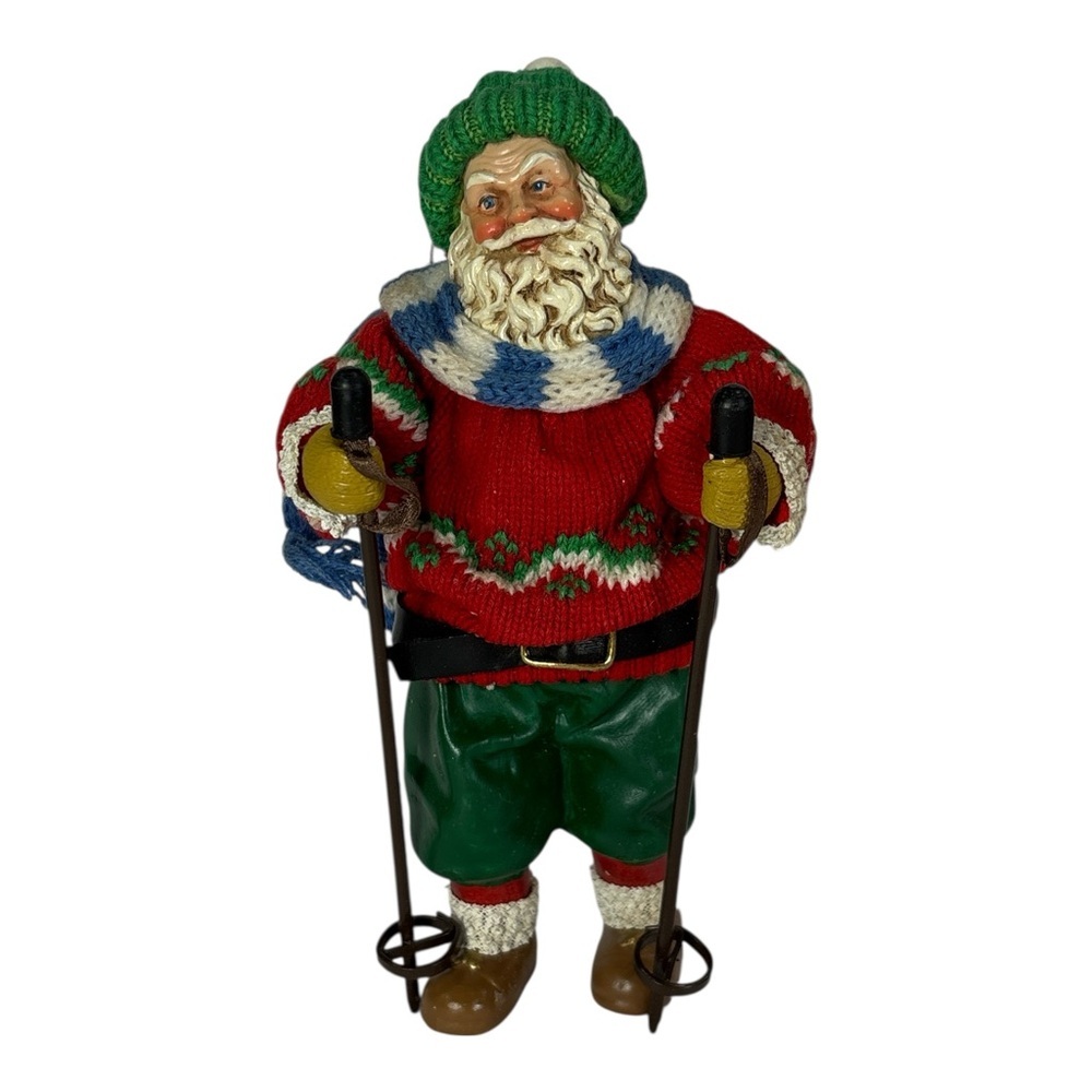 Vintage Possible Dreams Skiing Santa 7.5”  1993 Christmas Ornament Clothtique